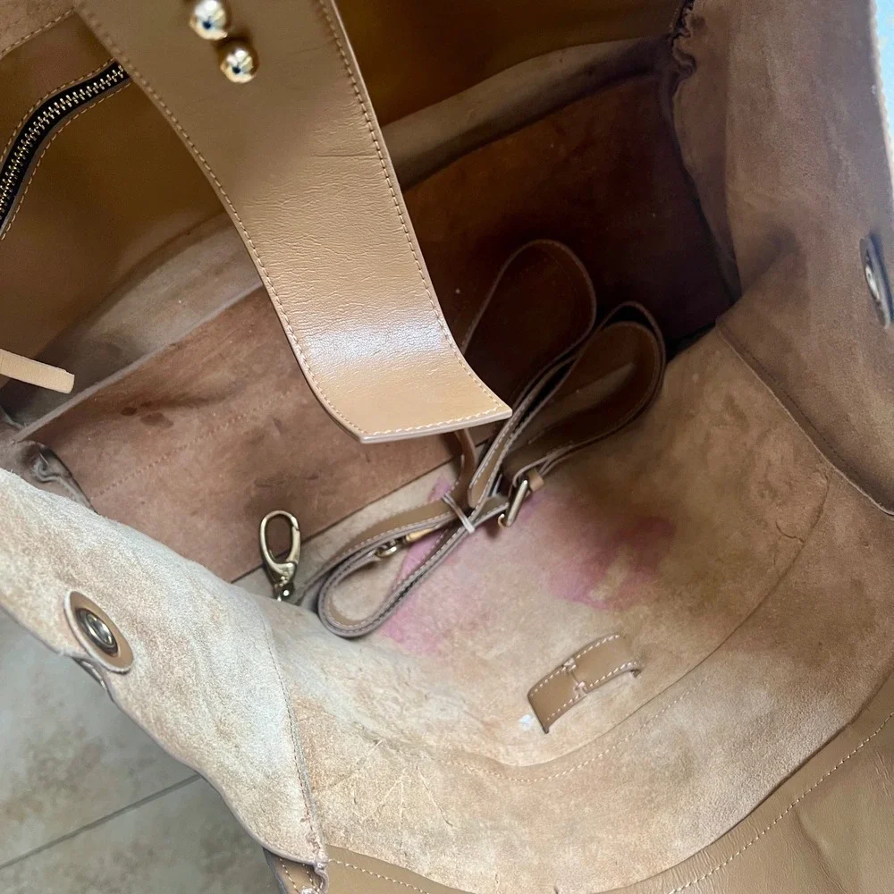 Alessandro Mari Tan Brown Genuine Leather‎ Tote Bag Made in Italy Gold Studs